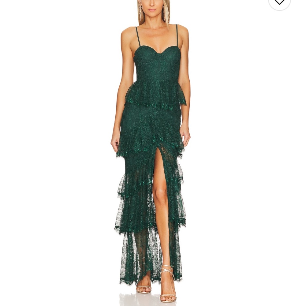 Majorelle Deep Green Tiered Gown - Zelda Fitz Gown in Emerald